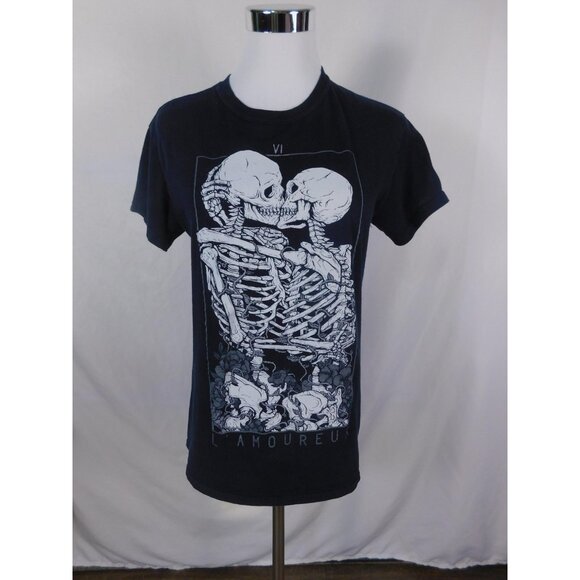 The Lovers Tarot Shirt Small Black Skeletons Graphic Gothic L'Amoureux - Picture 1 of 10